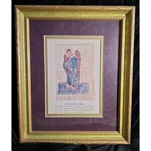 September Angel Month Carol McCrady 11.5 x 9.5 Gold Frame Signed Birthday Print